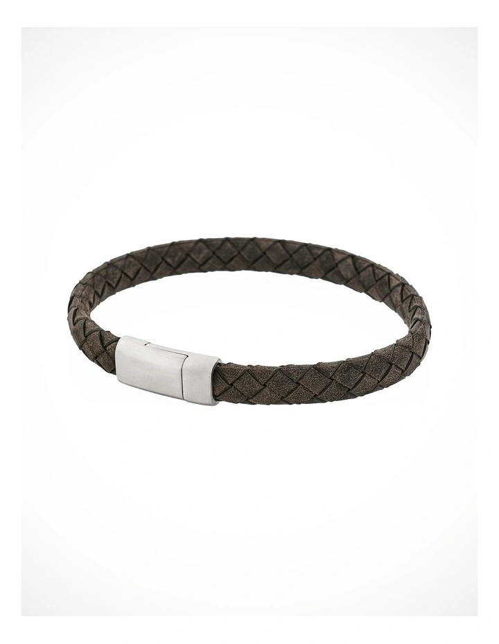 Thin Italian Leather/Stainless Steel Bracelet in Grey image 3
