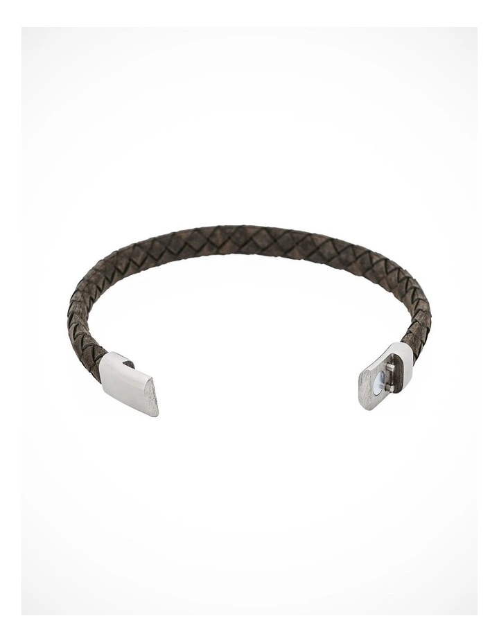 Thin Italian Leather/Stainless Steel Bracelet in Grey image 4