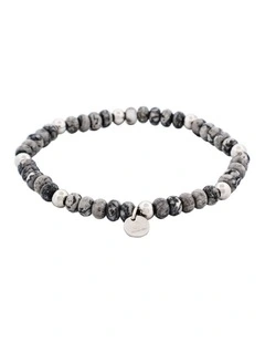 Jasper Stone Beads & Stainless Steel Bracelet 6mm in Grey