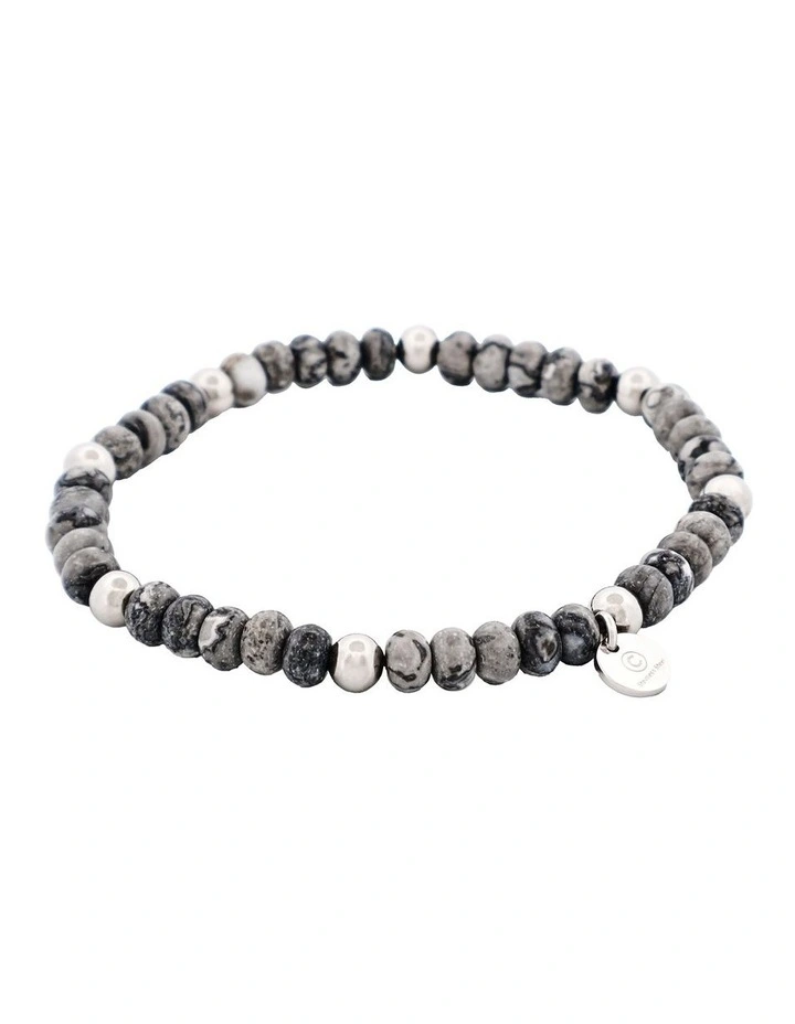 Jasper Stone Beads & Stainless Steel Bracelet 6mm in Grey image 2