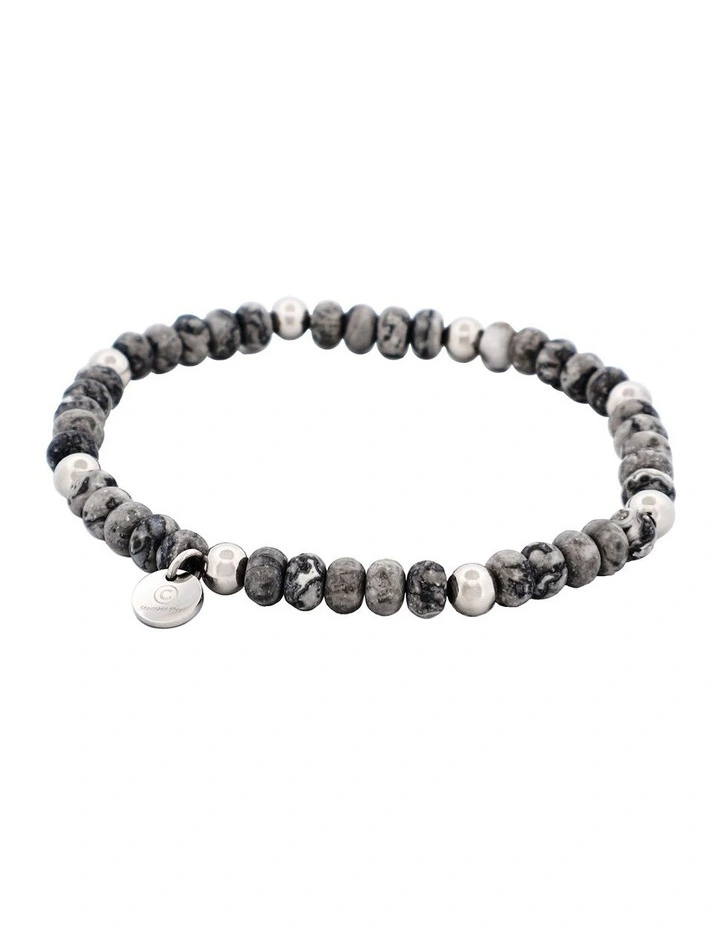 Jasper Stone Beads & Stainless Steel Bracelet 6mm in Grey image 3