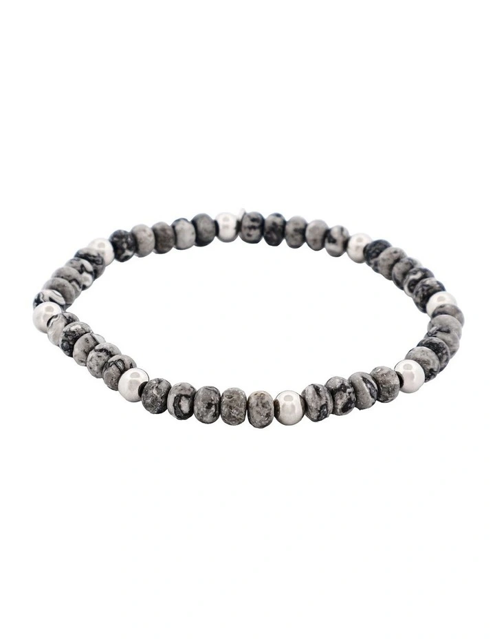 Jasper Stone Beads & Stainless Steel Bracelet 6mm in Grey image 4