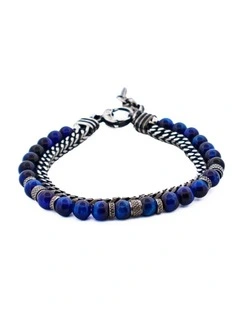 AntiqueIon Plated & Blue Tiger Eye Beaded Bracelet in Grey