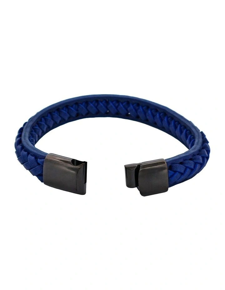 Stitched Leather and Stainless Steel Bracelet in Navy image 4