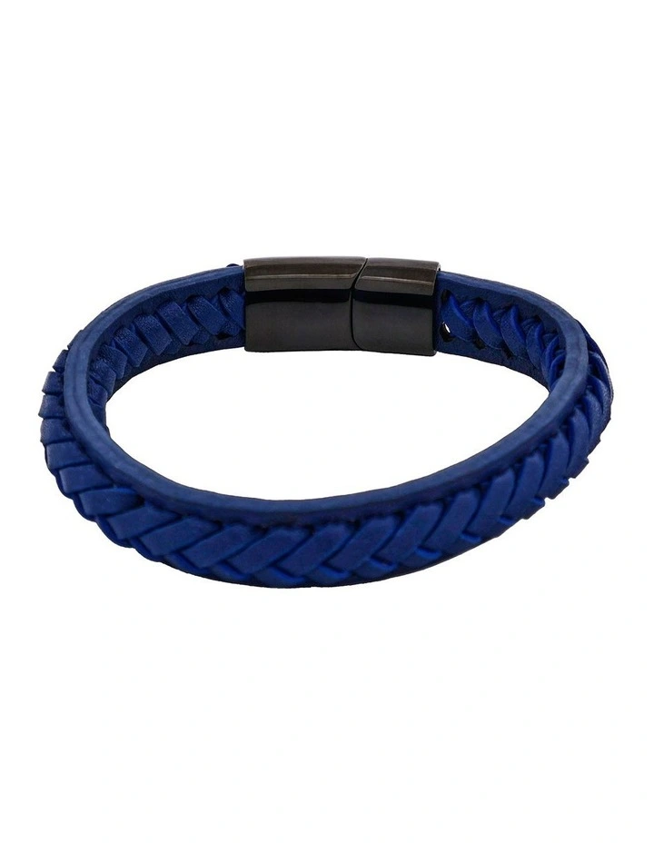 Stitched Leather and Stainless Steel Bracelet in Navy image 5