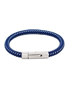 Stainless Steel Wire Leather Bracelet in Navy