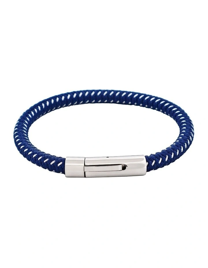 Stainless Steel Wire Leather Bracelet in Navy image 1