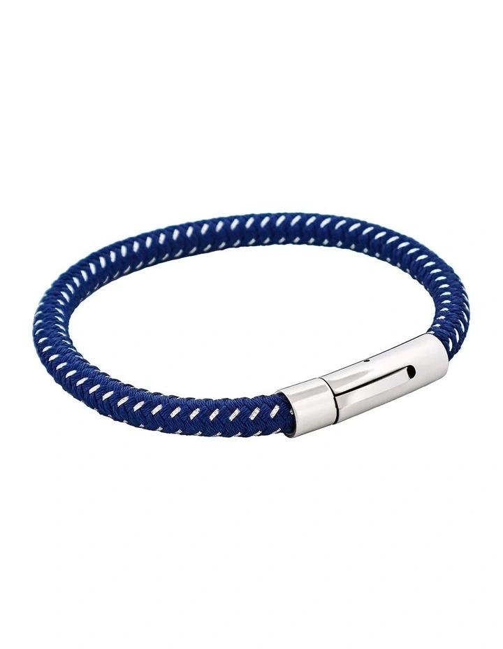 Stainless Steel Wire Leather Bracelet in Navy image 2
