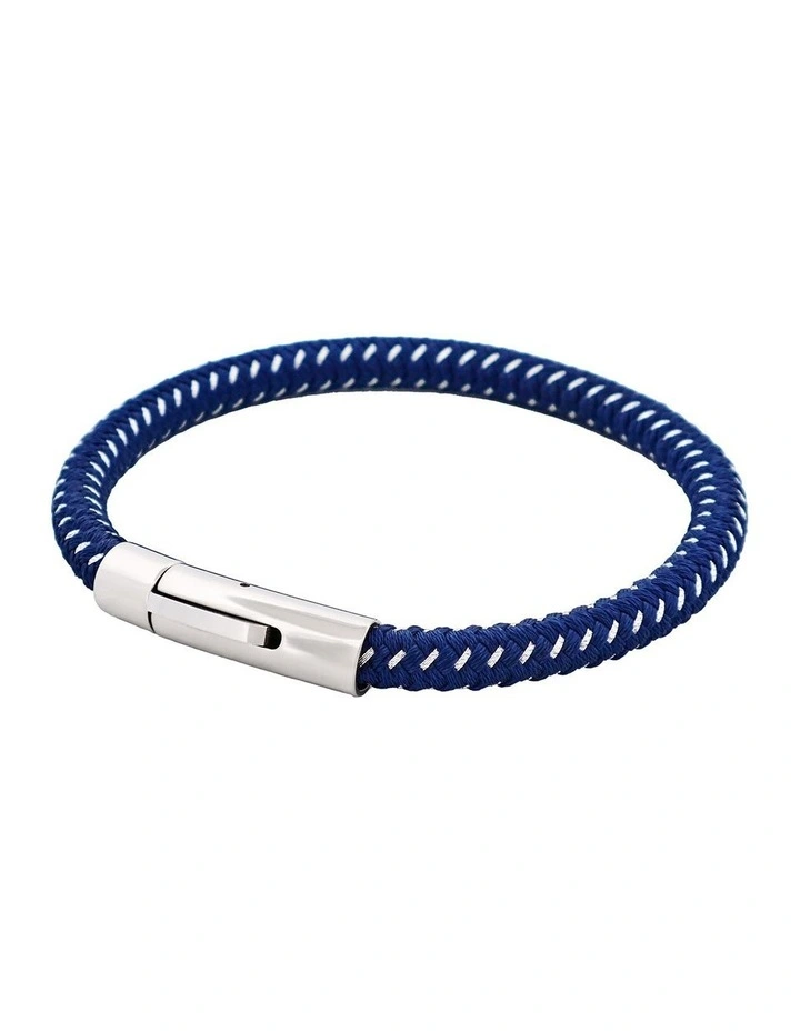 Stainless Steel Wire Leather Bracelet in Navy image 3
