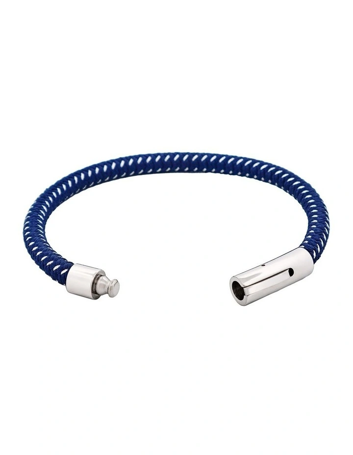 Stainless Steel Wire Leather Bracelet in Navy image 4