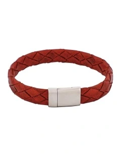 Rubino Leather Italian Stainless Steel Bracelet in Red