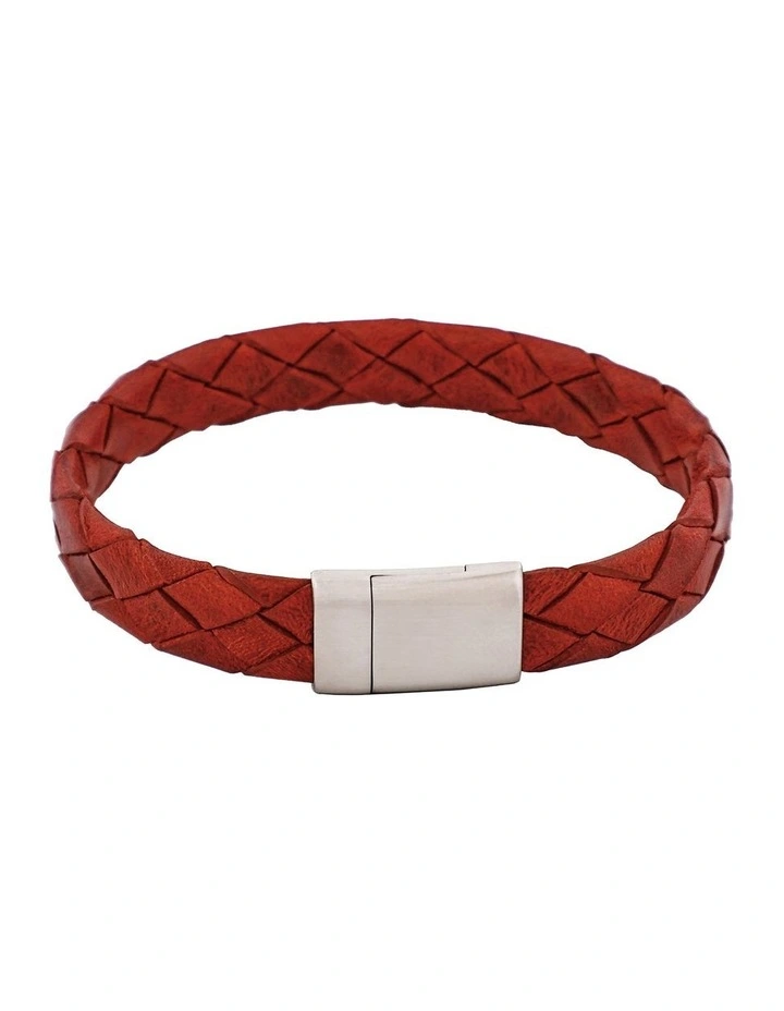 Rubino Leather Italian Stainless Steel Bracelet in Red image 1