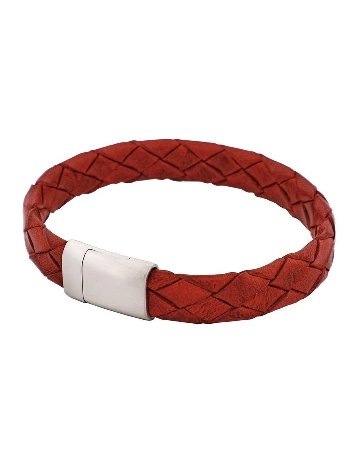 Rubino Leather Italian Stainless Steel Bracelet in Red image 3