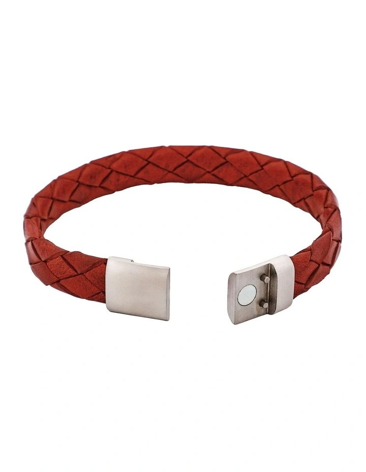 Rubino Leather Italian Stainless Steel Bracelet in Red image 4