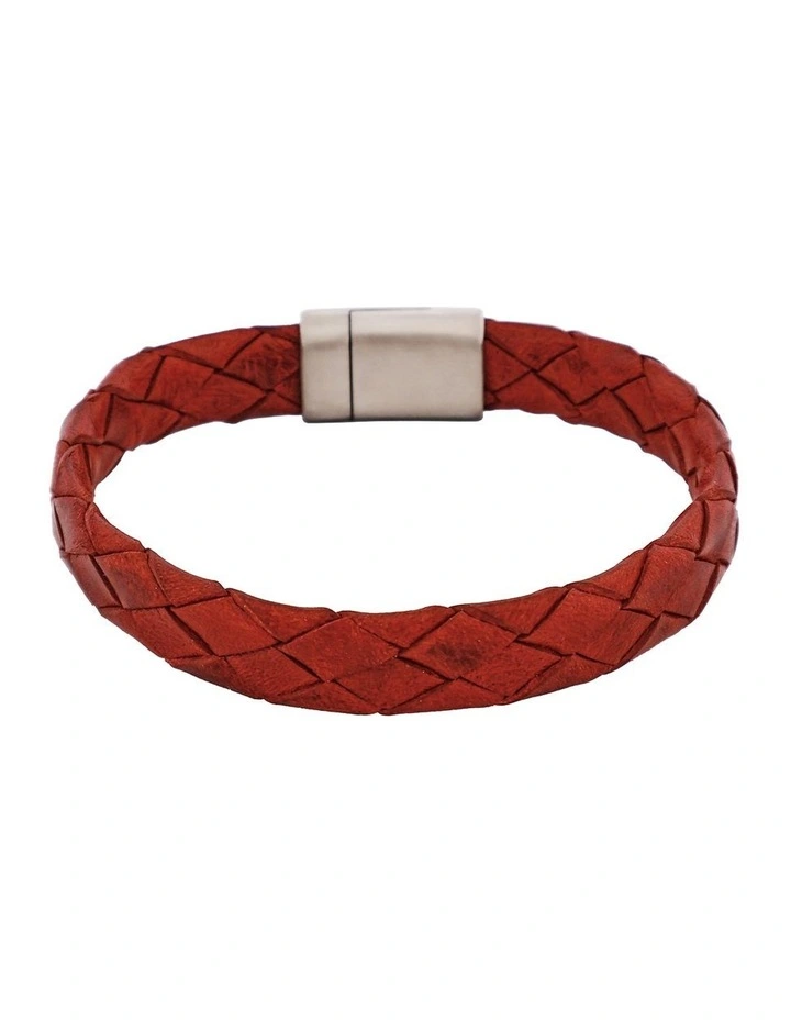 Rubino Leather Italian Stainless Steel Bracelet in Red image 5