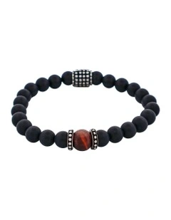 Agate Red Tiger Eye Bead Bracelet in Black