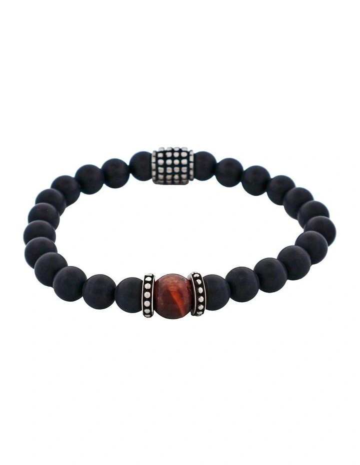 Agate Red Tiger Eye Bead Bracelet in Black image 1