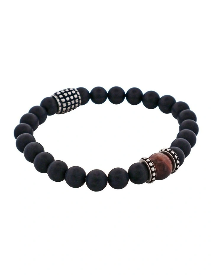 Agate Red Tiger Eye Bead Bracelet in Black image 2