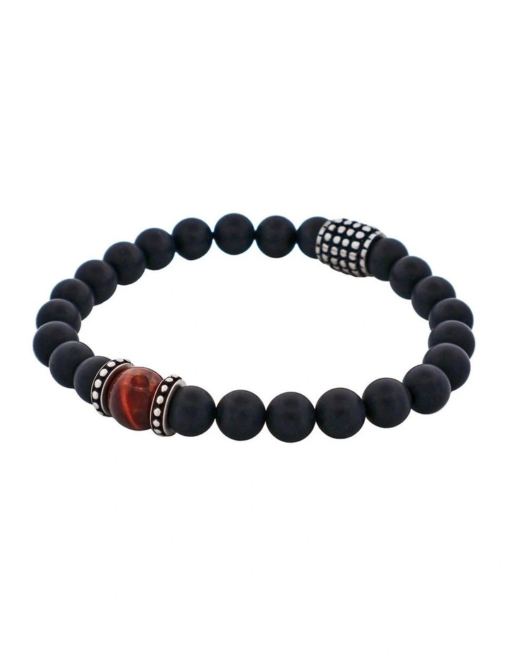 Agate Red Tiger Eye Bead Bracelet in Black image 3