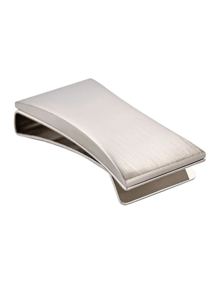 Brushed Rhodium Plated Curved Money Clip in Silver image 2