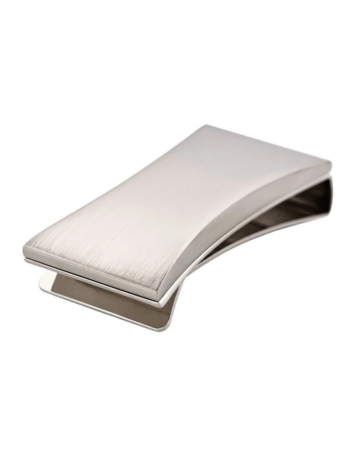 Brushed Rhodium Plated Curved Money Clip in Silver image 3