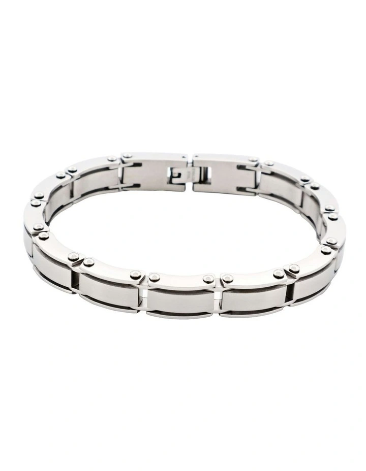 Brushed Stainless Steel Link Bracelet in Silver image 1