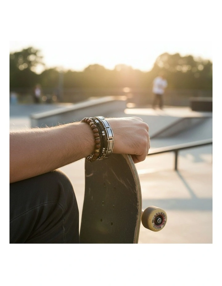 Brushed Stainless Steel Link Bracelet in Silver image 2