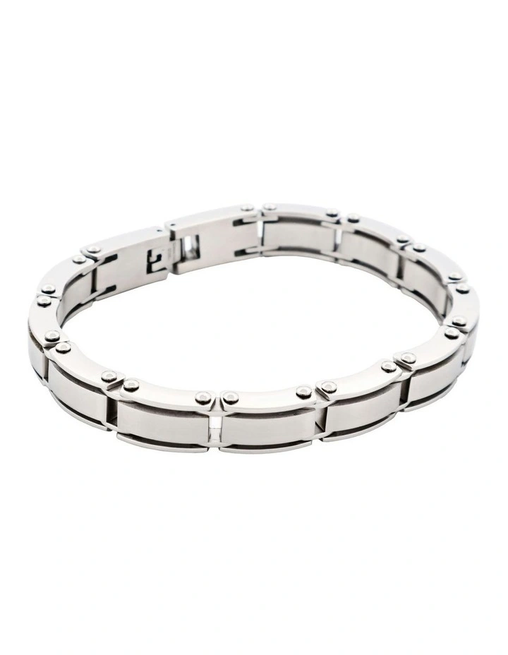 Brushed Stainless Steel Link Bracelet in Silver image 3