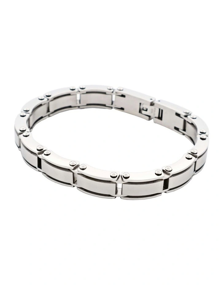 Brushed Stainless Steel Link Bracelet in Silver image 4
