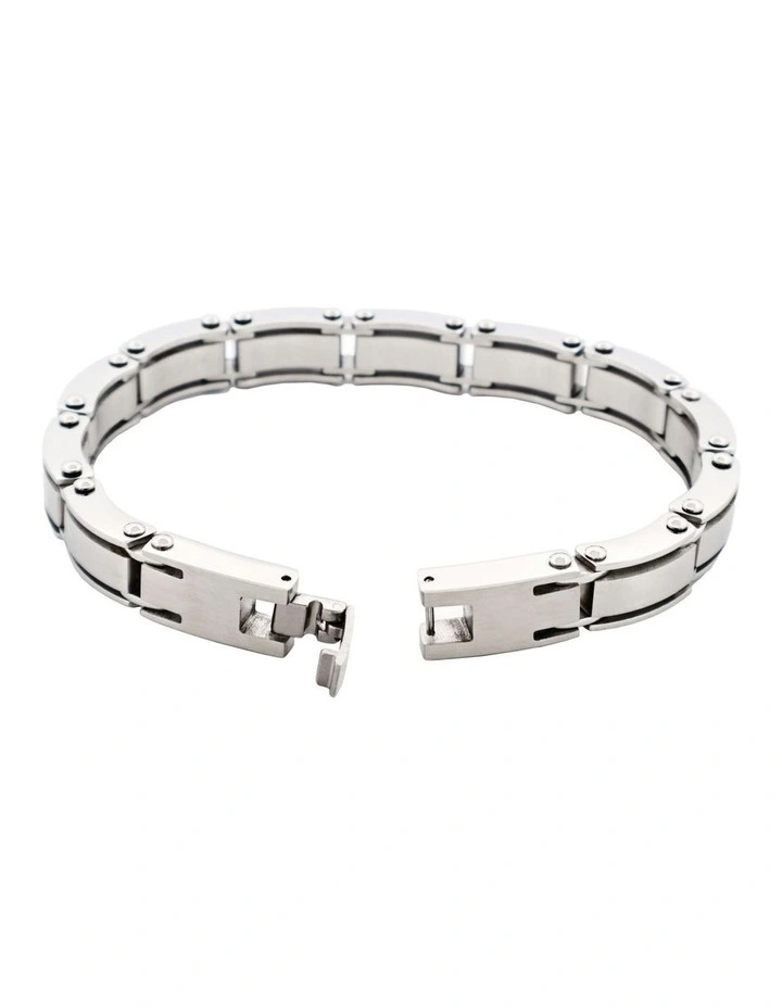 Brushed Stainless Steel Link Bracelet in Silver image 5
