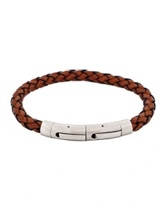 Tan Italian Leather And Stainless Steel Bracelet in Silver