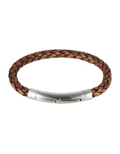 Tan Italian Leather And Stainless Steel Bracelet in Silver