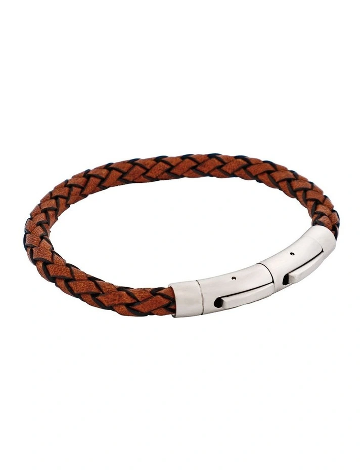 Tan Italian Leather And Stainless Steel Bracelet in Silver image 2