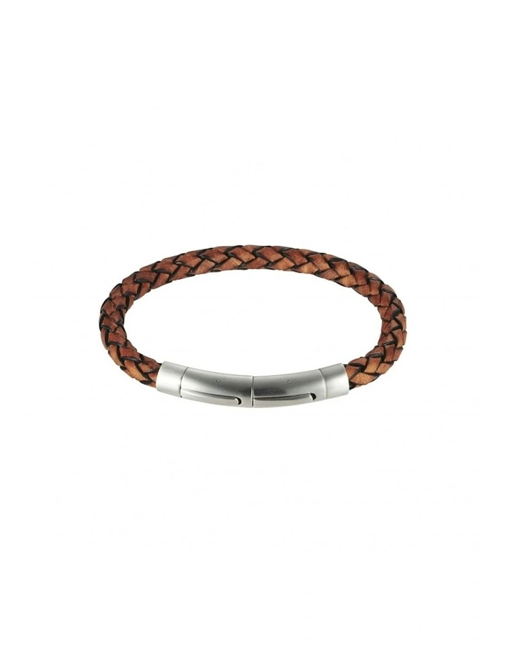 Tan Italian Leather And Stainless Steel Bracelet in Silver image 2