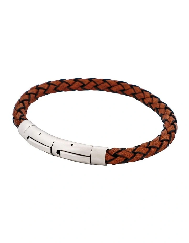 Tan Italian Leather And Stainless Steel Bracelet in Silver image 3