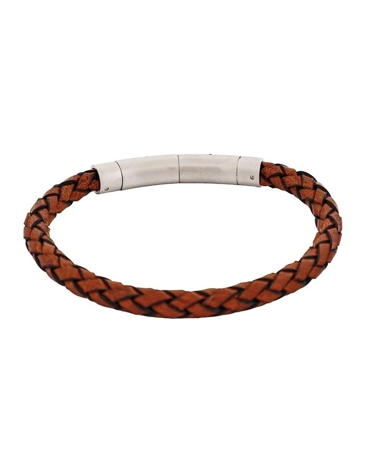 Tan Italian Leather And Stainless Steel Bracelet in Silver image 5