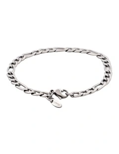 Polished Stainless Steel Figaro Chain Bracelet in Silver
