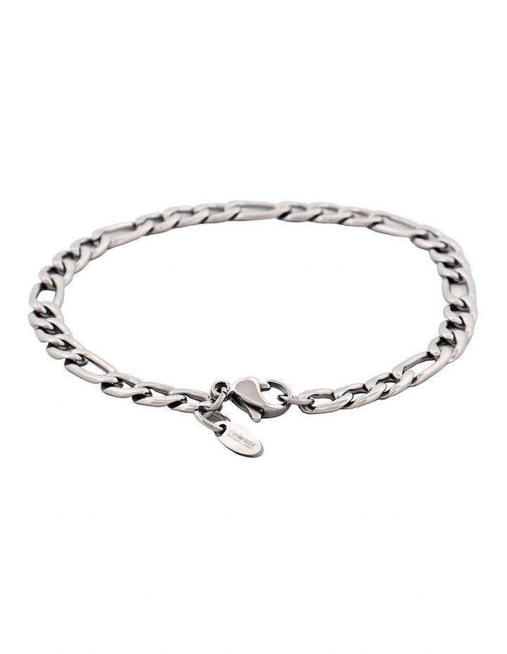 Polished Stainless Steel Figaro Chain Bracelet in Silver image 1