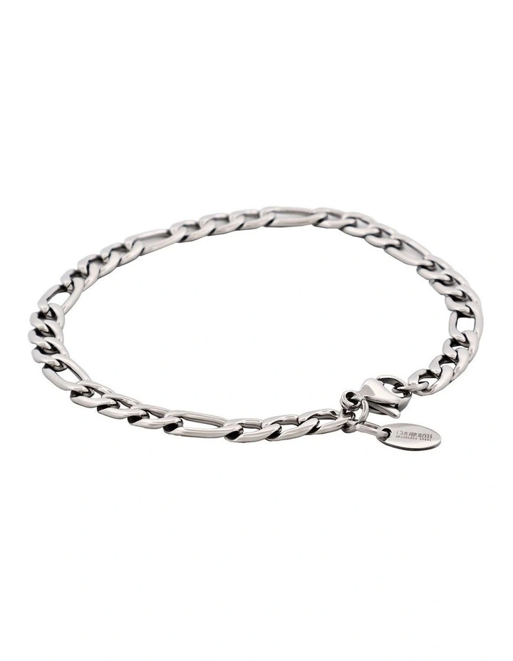Polished Stainless Steel Figaro Chain Bracelet in Silver image 2