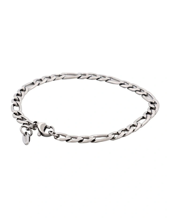 Polished Stainless Steel Figaro Chain Bracelet in Silver image 3