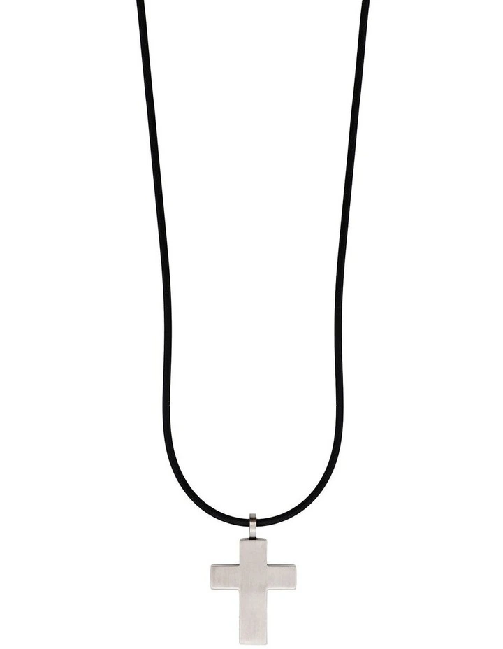 Stainless Steel Cross Pendant And Rubber Chain in Black image 2