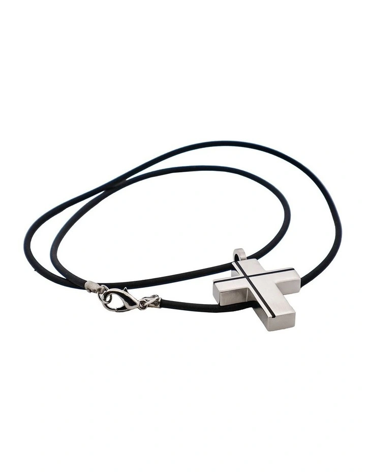 Stainless Steel Cross Pendant And Rubber Chain in Black image 3