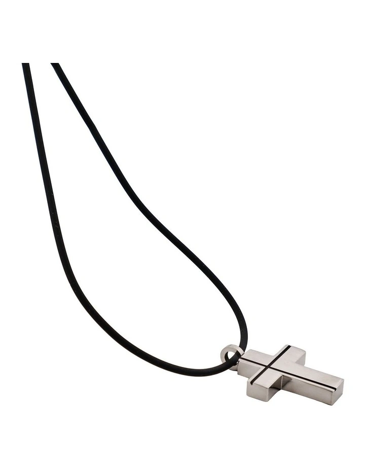 Stainless Steel Cross Pendant And Rubber Chain in Black image 4