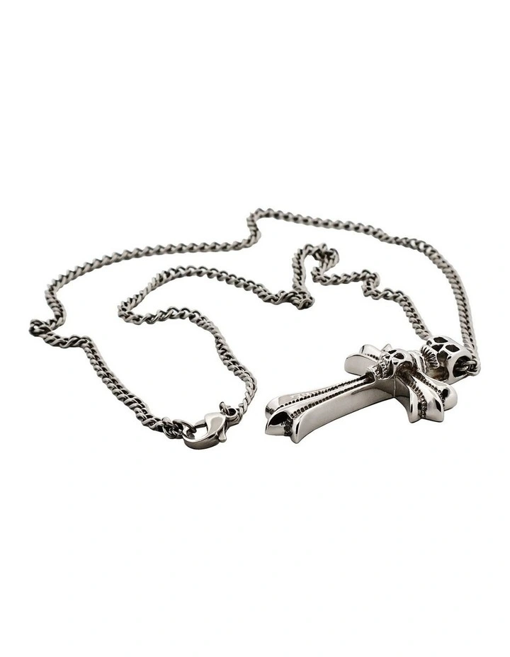 Alloy And Skull Cross Pendant With Chain in Silver image 2