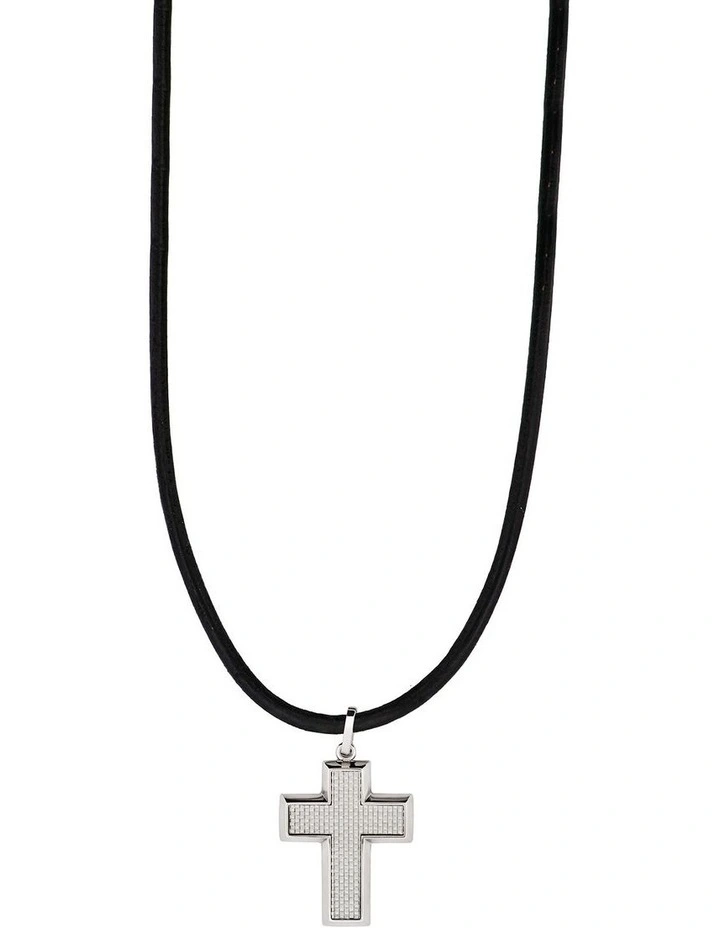 Stainless Steel Large Fibreglass Cross on Rubber Chain in Silver image 1