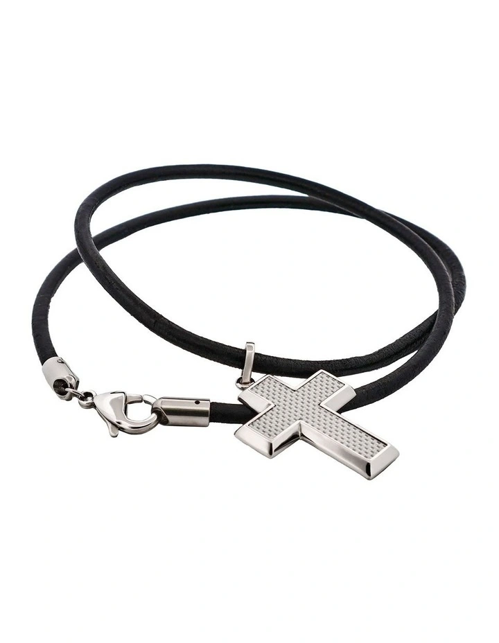 Stainless Steel Large Fibreglass Cross on Rubber Chain in Silver image 3