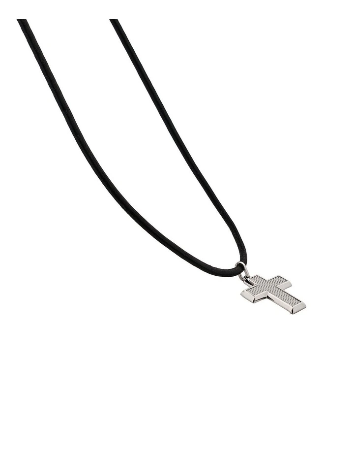 Stainless Steel Large Fibreglass Cross on Rubber Chain in Silver image 4