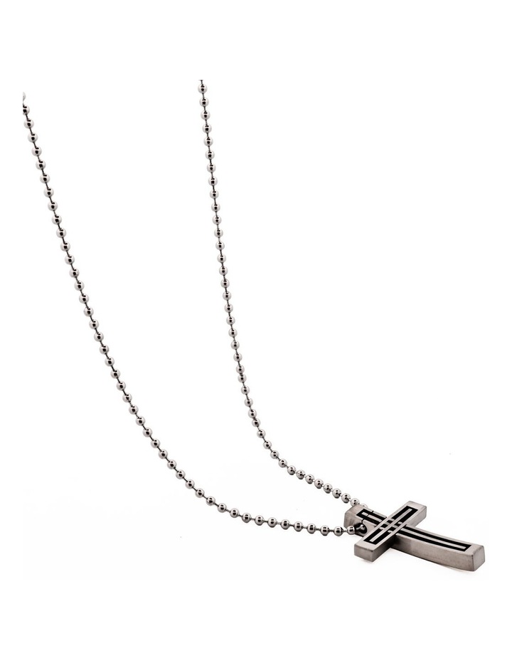Stainless Steel Striped Cross Pendant & Ball Chain 55cm in Silver image 2
