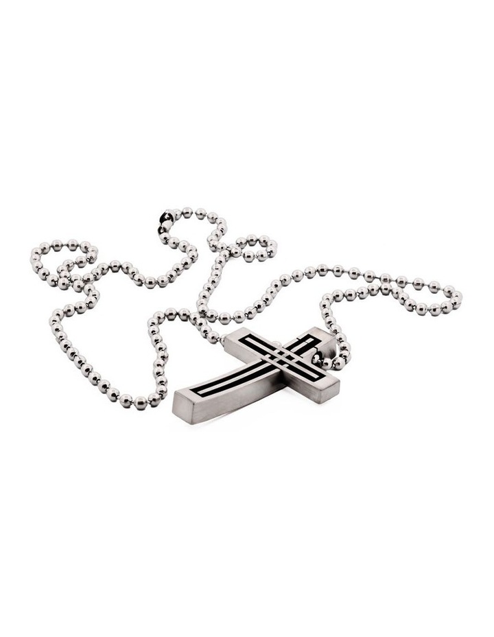 Stainless Steel Striped Cross Pendant & Ball Chain 55cm in Silver image 3
