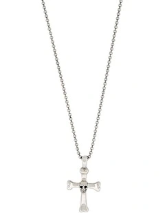 Stainless Steel Cross And Skull Pendant 55cm Ball Chain in Silver